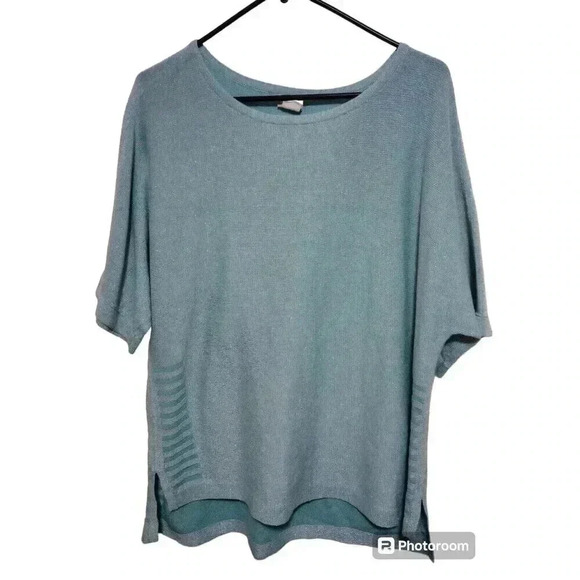 Chico's Tops - Chico's Linen Blend Sweater Metallic Shimmer Dolman Sleeve Hi Low Sz 2 (U.S. Lg)